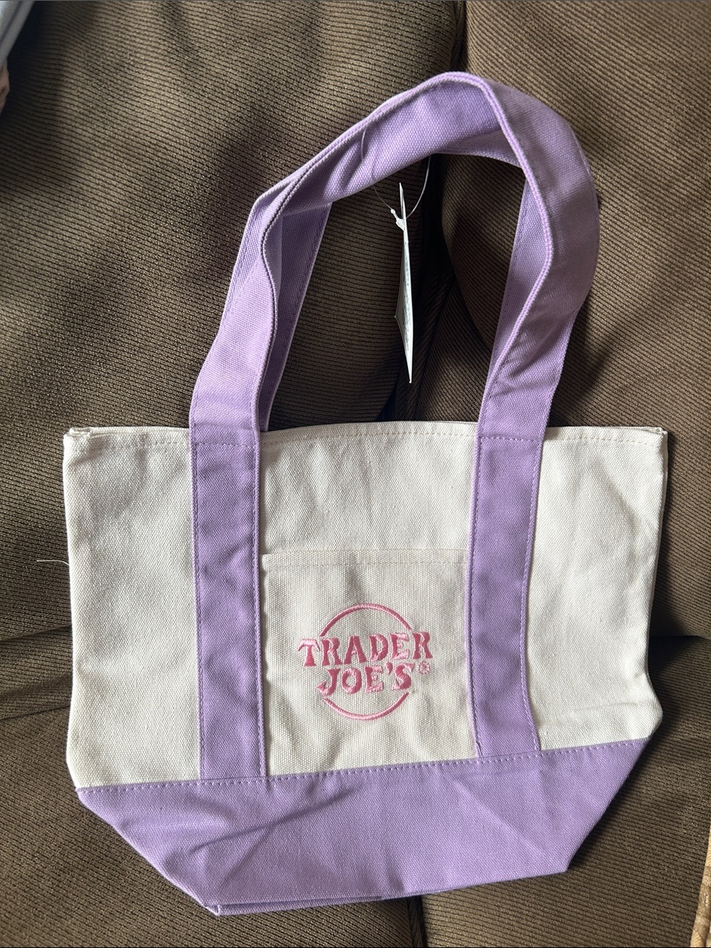 Lavender & Cream Canvas Tote Bag. Trader Joe’s mini